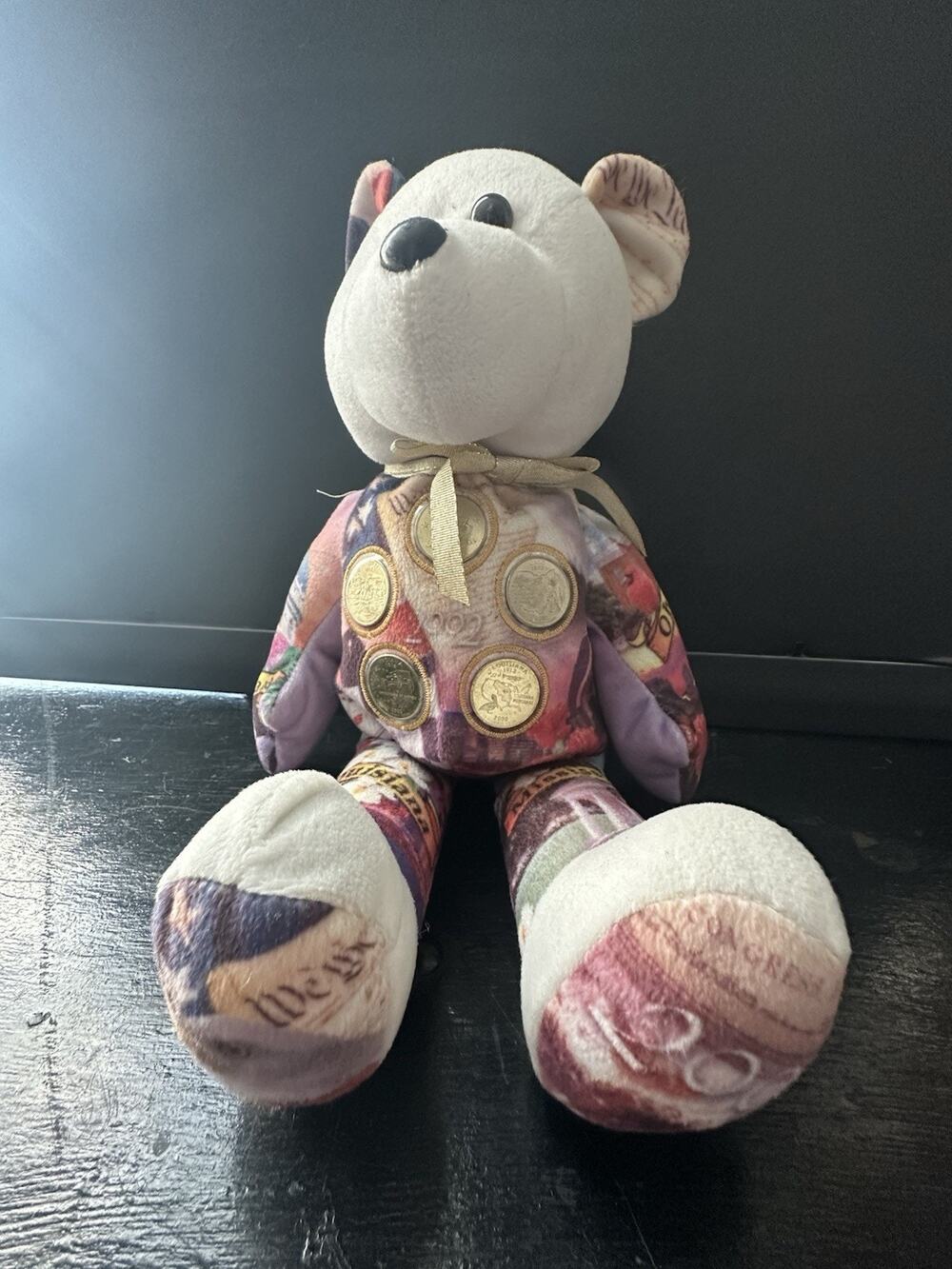 Limited Treasures 2002 State Quarter Bear Plush w/ 5 Coins Attached 15”